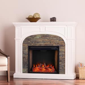 Agelina Alexa-Enabled 45.75 in. Electric Smart Fireplace with Faux Stone in White