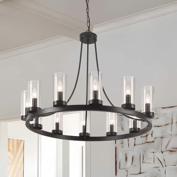 TinHon Modern Black 12-Light Chandelier with Clear Glass Shades, Large ...