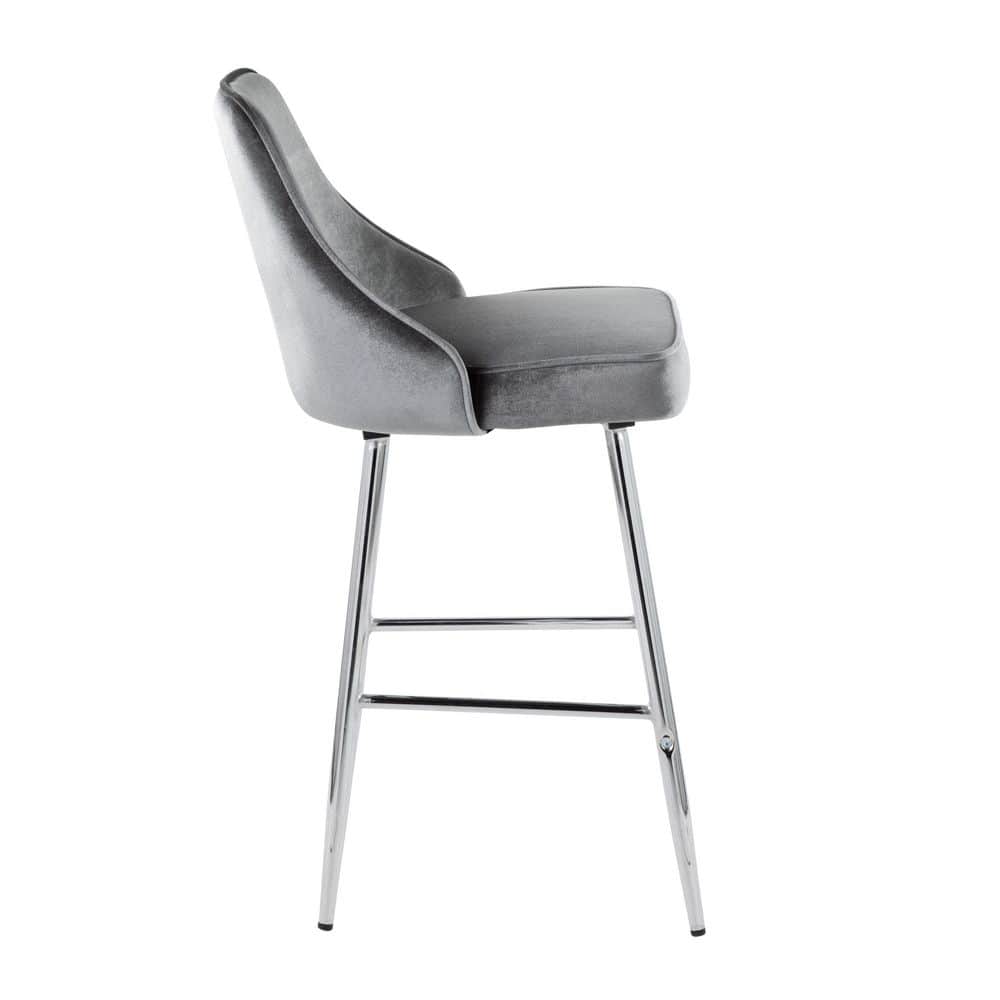 Marcel 25" Chrome and Gray Velvet Counter Stools - Set of 2