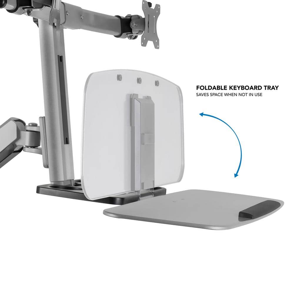 Adjustable Silver Standing Desk Converter with Dual Monitor Mount