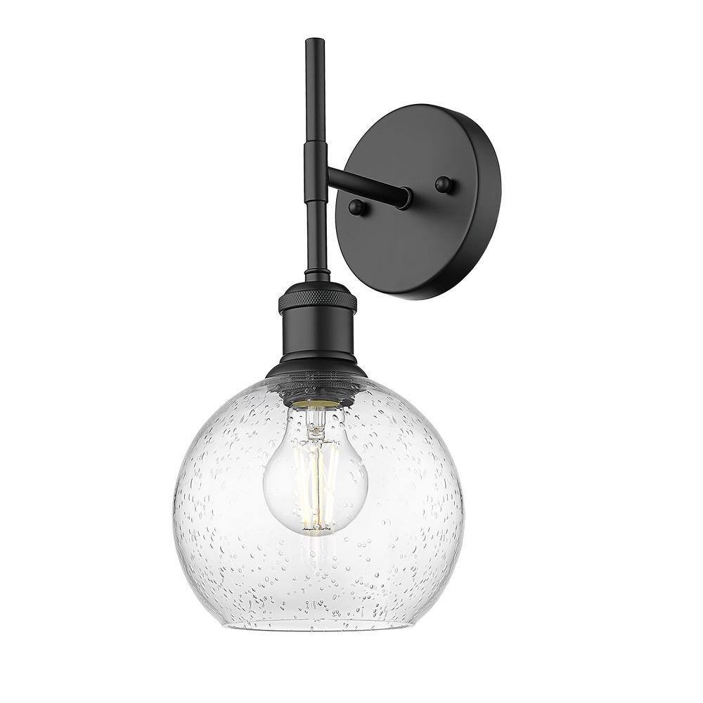 Matte Black Steel Wall Sconce with Seeded Glass Globe