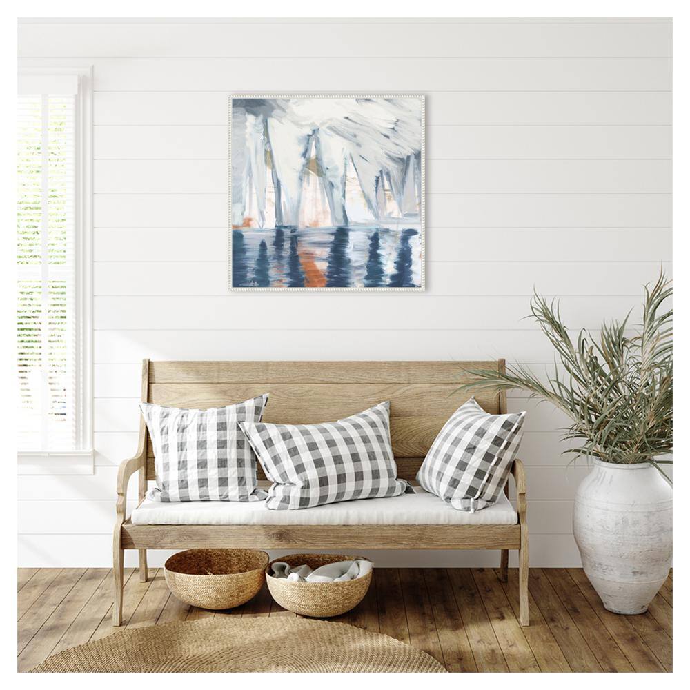 30"x30" Beaded Framed Abstract Coastal Canvas Wall Art