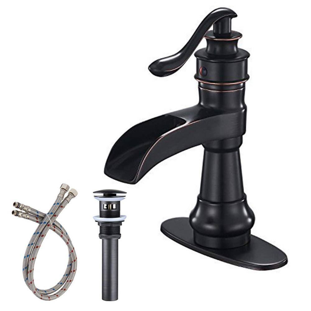 Waterfall Single Hole Single-Handle Low-Arc Bathroom Faucet With Pop-up Dra