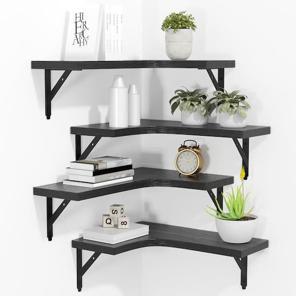 Cubilan 16 in. W x 11.4 in. D Black Decorative Wall Shelf, Corner Floating Shelves, Set of 4