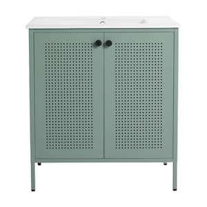 30 in. W x 18 in. D x 33 in. H Freestanding Bath Vanity in Green with White Ceramic Top