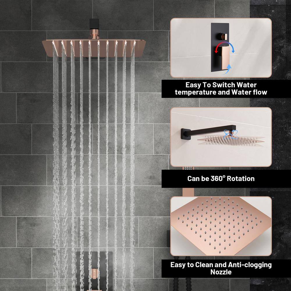 Gold and Black Wall Mounted Rain Shower System with Handheld