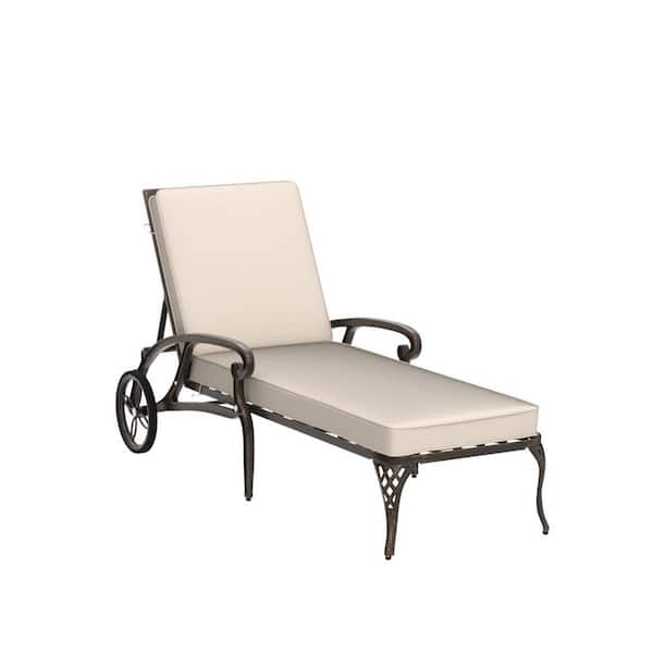 62.5 in. x 22.8 in. x 11.8 in. Aluminum Outdoor Chaise Lounge with Beige Cushion 3-Position Adjustable Backrest