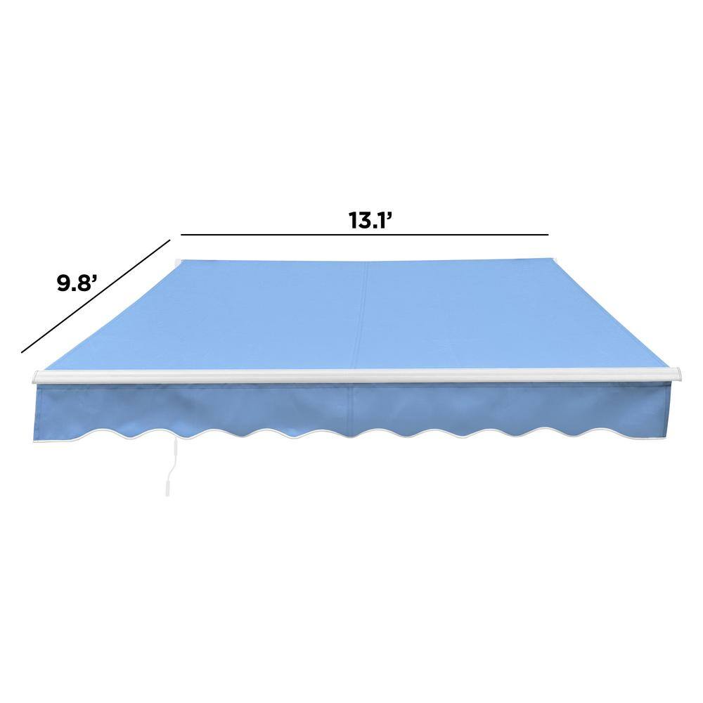 Sky Blue Motorized Retractable Patio Awning with White Frame