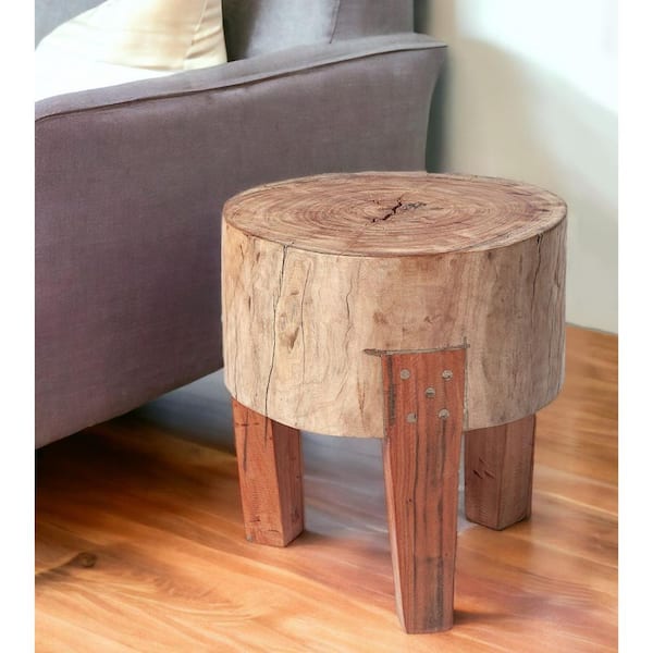 HomeRoots 13 in. Brown Round MDF End Table