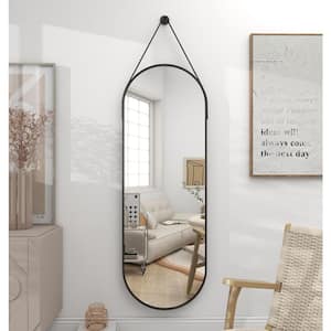 16 in. W x 48 in. H Oval Black Modern Aluminum Alloy Framed Rounded Full Length Mirror Wall Mirror