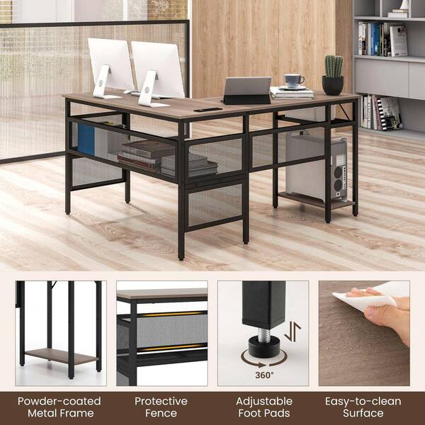Costway 48 in. Reversible L-Shaped Grey Wash Computer Desk Costway 48 in. Reversible L-Shaped Grey Wash Computer Desk