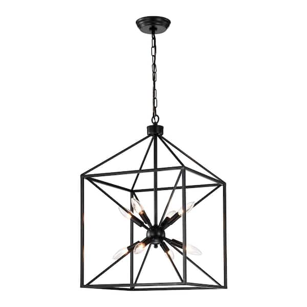 Giglio 8-Light Cage Sputnik Chandelier Sweep Black Finish for Dining/Living Room, Bedroom, Foyer, Office