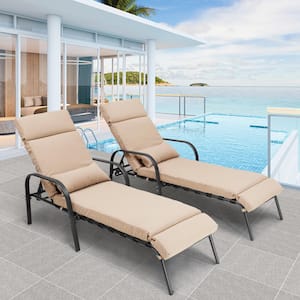 2-Piece Metal Adjustable Outdoor Chaise Lounge with Tan Cushions