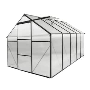 75 in. W x 123 in. D x 77 in. H Outdoor Backyard Black Aluminum Frame Walk-In Polycarbonate Greenhouse