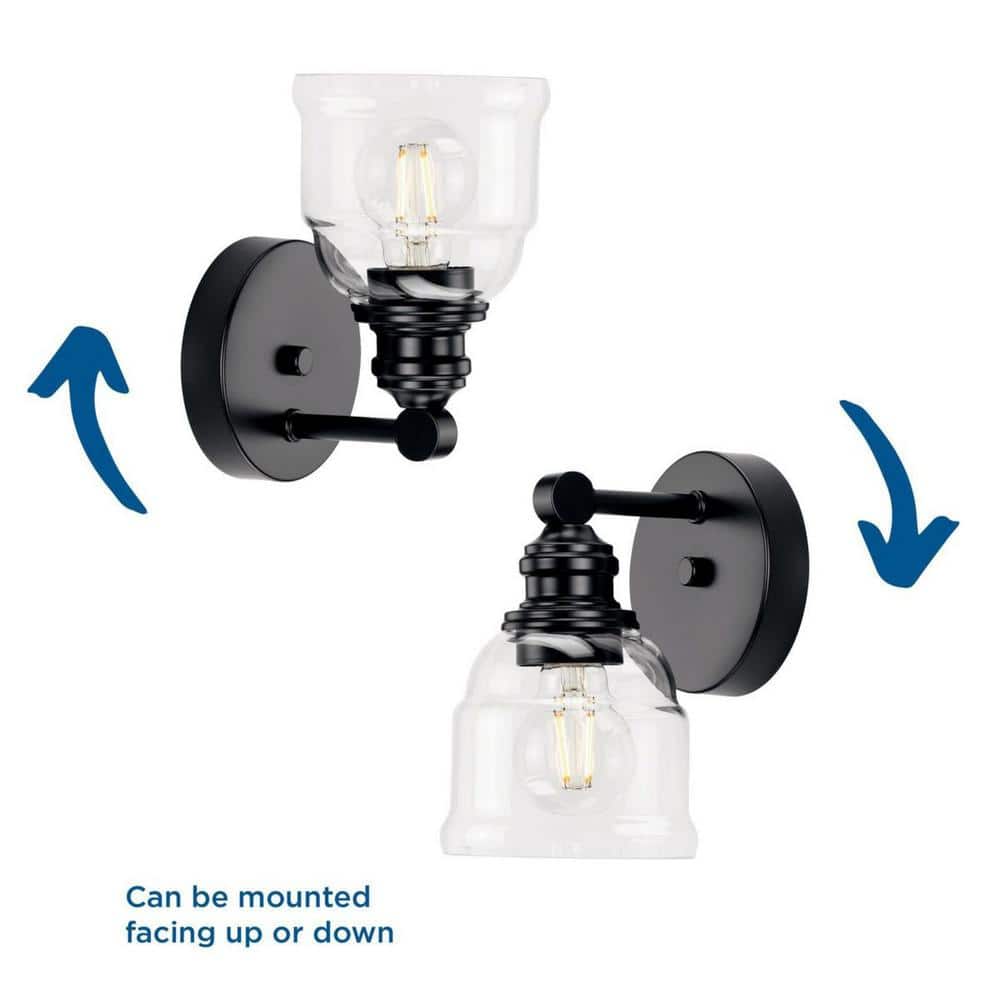 Matte Black Clear Glass Farmhouse Bath Vanity Light