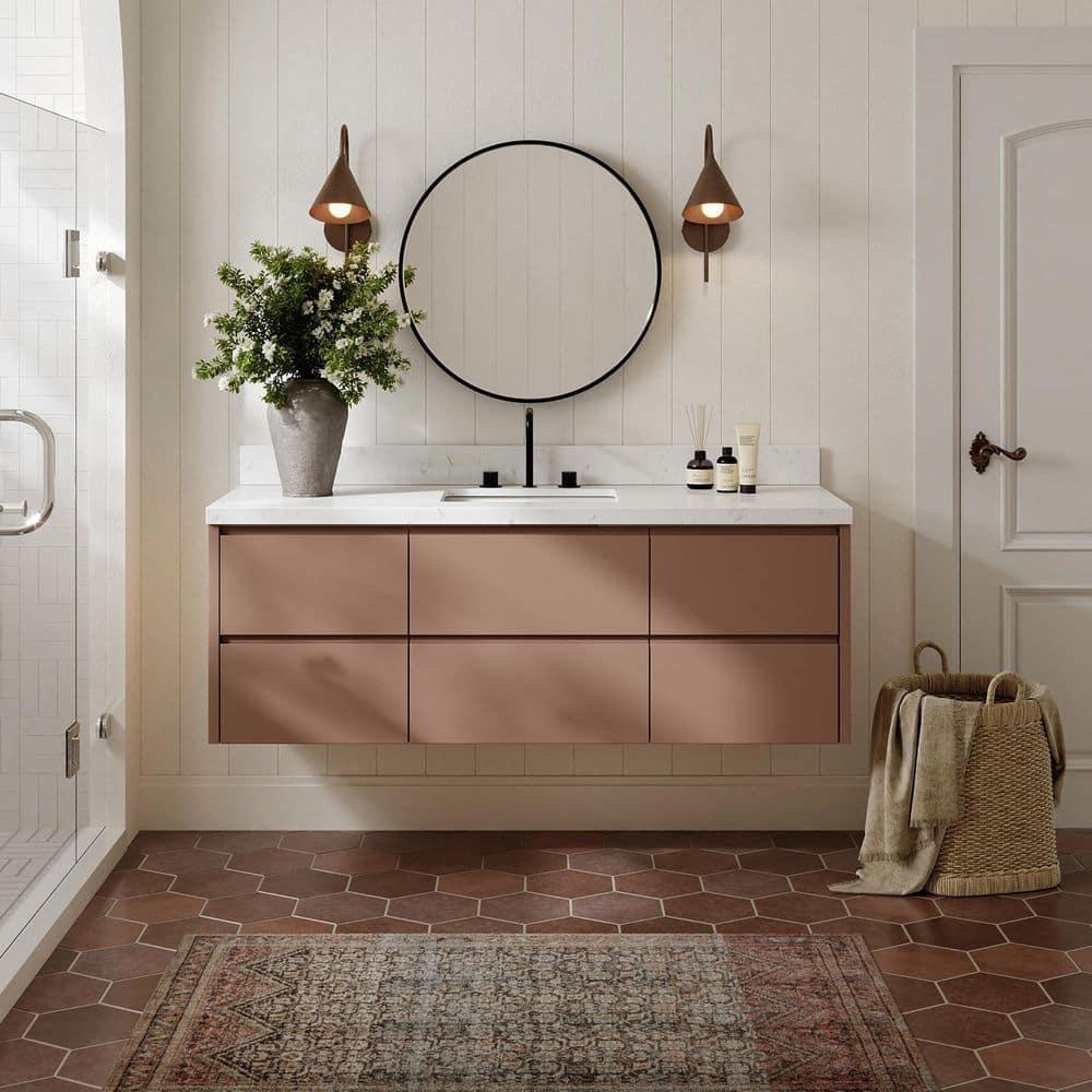 West 60 in. Single Sink Wall-Mounted Bath Vanity in Mocha with Carrara White Quartz Top price history on PriceWatchPro