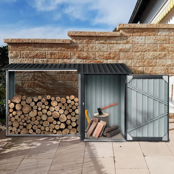 Black 8.86 ft. W x 3.35 ft. D Outdoor Metal Firewood Rack, 2-in