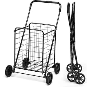 Black Heavy Duty Folding Kitchen Cart Portable Shopping Cart
