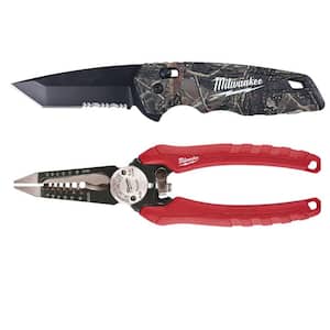 FASTBACK 2 .95 in. Camo Stainless Steel Spring Assisted Folding Knife and Combination 6-in-1 Wire Pliers (2 -Piece)
