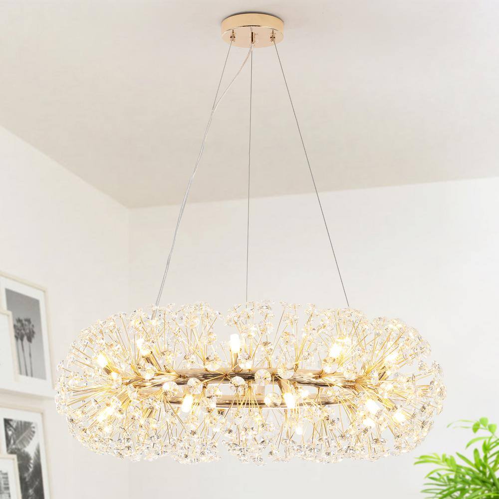 LWYTJO Jeovana 20 Light Gold Crystal Dimmable Wagon Wheel Chandelier ...