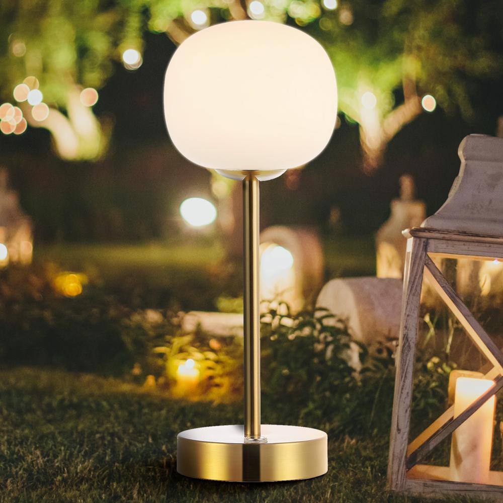 Natalia Brass Gold Cordless LED Table Lamp with Frosted Globe