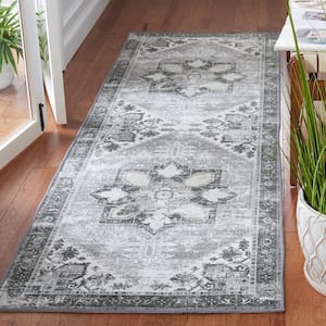 Tuscon Gray/Ivory 3 ft. x 14 ft. Machine Washable Border Distressed Runner Rug