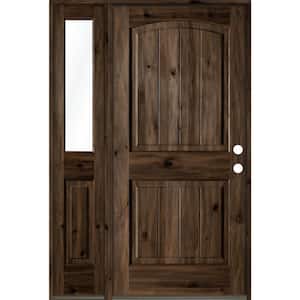 44 in. x 80 in. Rustic Knotty Alder 2 Panel Sidelite Left-Hand/Inswing Clear Glass Black Stain Wood Prehung Front Door