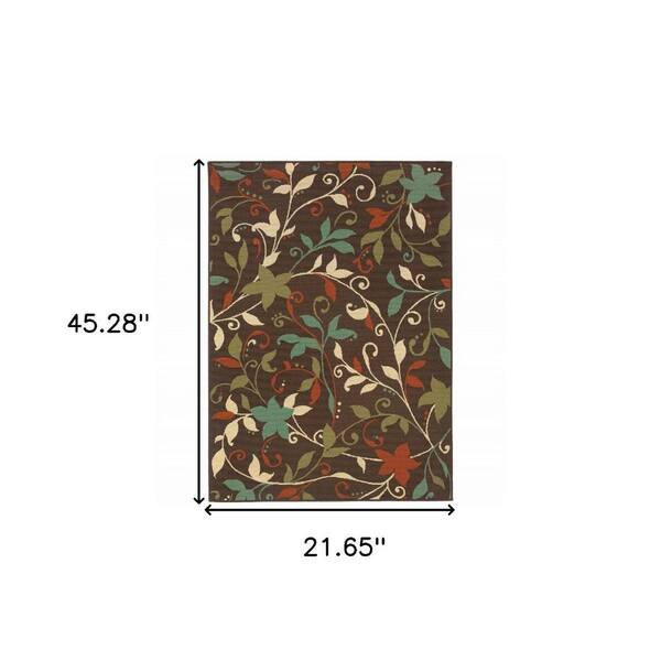 Brown 2 ft. x 4 ft. Loomed Floral Polypropylene Rectangle Indoor/Outdoor Area Rug