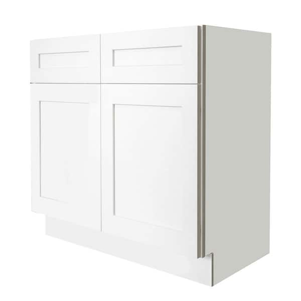 Plywell Ready to Assemble 39x34.5x24 in. Shaker Sink Base Cabinet with 2 Doors in White