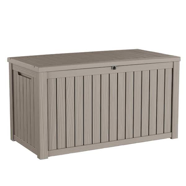 180 Gal. Light Brown Resin Lockable Deck Box for Cushions, Gardening Tools