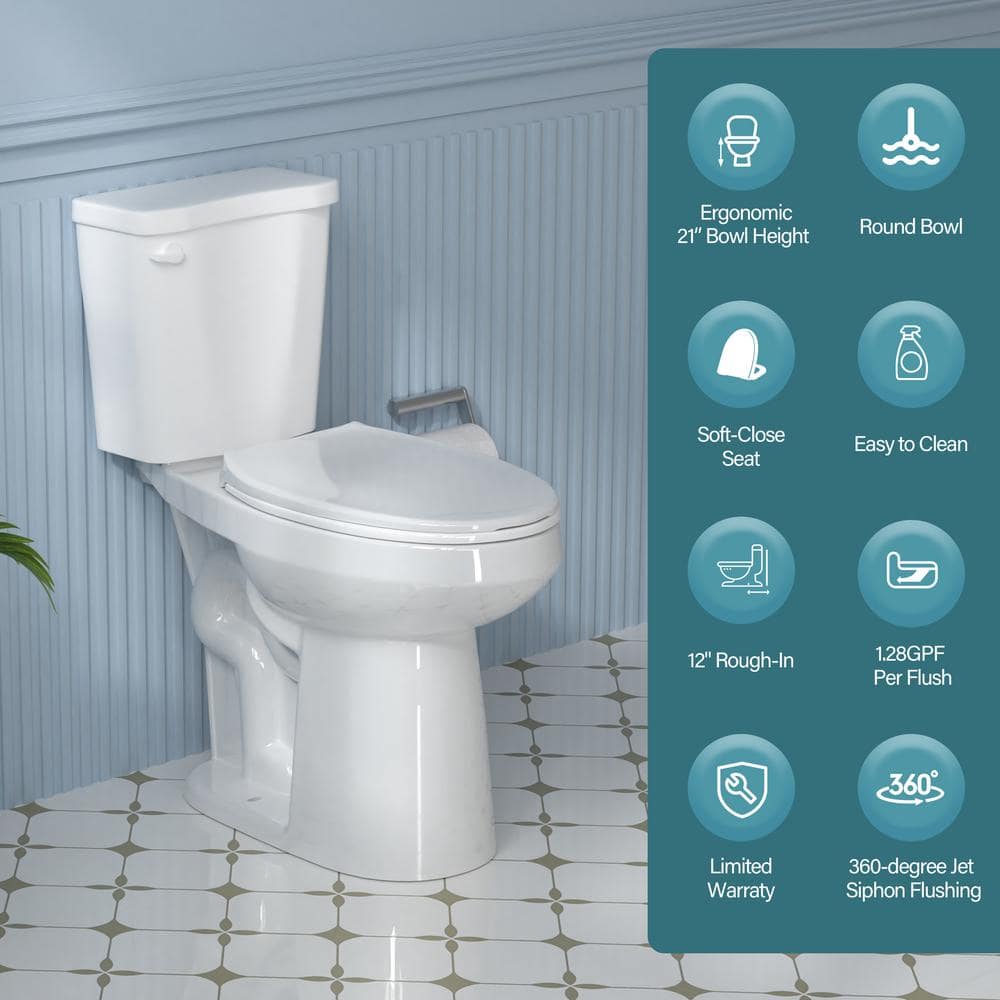 Aguamaph 20 in. White Elongated Two-Piece Toilet with Seat
