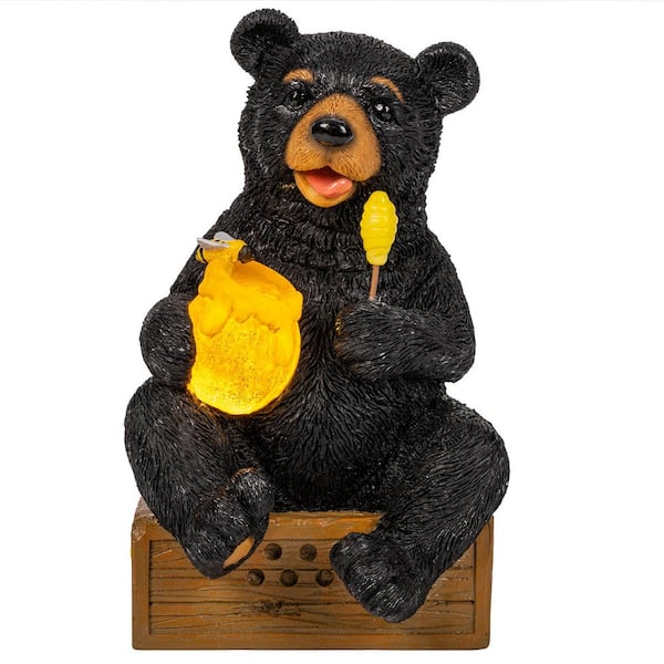 Outdoor Garden Decor Resin Solar Bear with Honey Statue