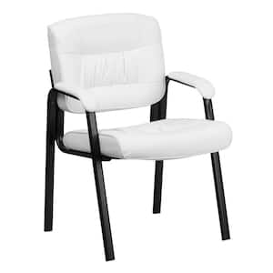 White Faux Leather with no wheels Executive Side Chair with Black Frame Finish