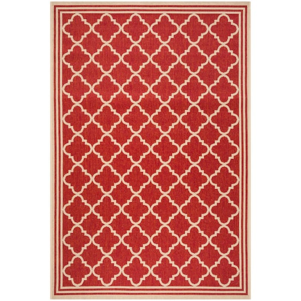 SAFAVIEH Beach House Red/Cream Doormat 2 ft. x 4 ft. Border Trellis Indoor/Outdoor Area Rug