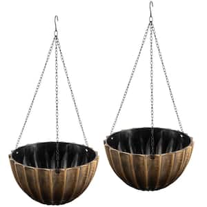 12.5 in. Durable Plastic Hanging Planter 2-Pack with Removable Drainage Reservoir and Metallic Bronze Finish