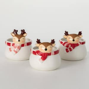 5.5 in. Whimsical Reindeer Christmas Containers Set of 3, Multi-Color