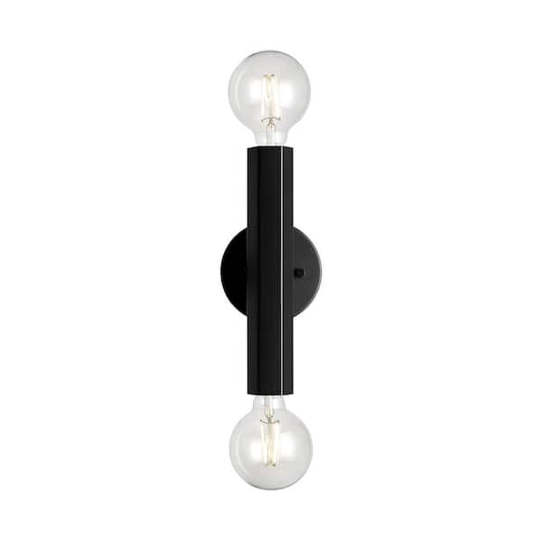 Globe Electric Noah 11 in. 2-Light Matte Black Vanity Light with Hexagonal Bar for Bathroom