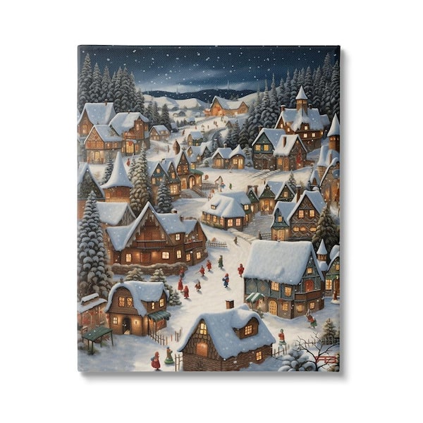 Stupell Industries Snowy Christmas Village by RB 1-Piece Unframed Graphic Print People Poster Art Print 20 in. x 16 in.