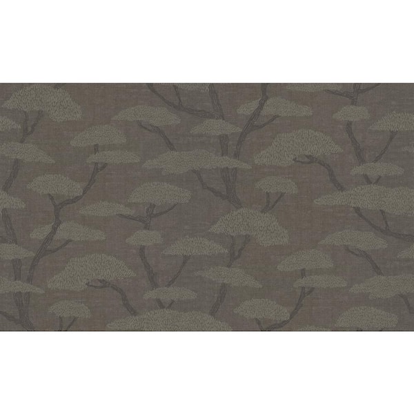 Unbranded Fusion Collection Chinoiserie Tree Motif Charcoal Matte Finish Non-Pasted Vinyl Non-Woven Wallpaper Roll