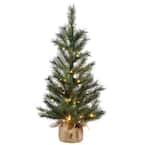 3 ft. Frosted Ontario Pine Tree in Burlap Base with 50 Warm White Battery Operated LED Lights with Timer