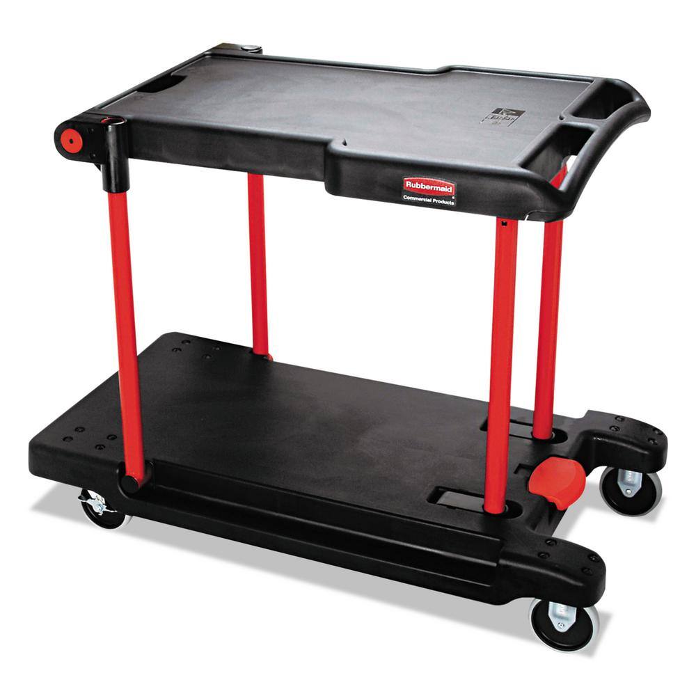 Black and Red Convertible Mobile Utility Cart with 2 Shelves