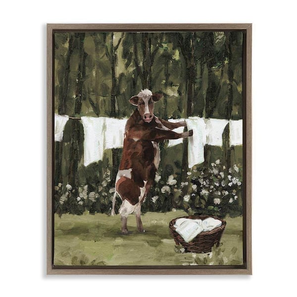 Stupell Industries Brown Cow Doing Laundry by White Ladder Brown ...