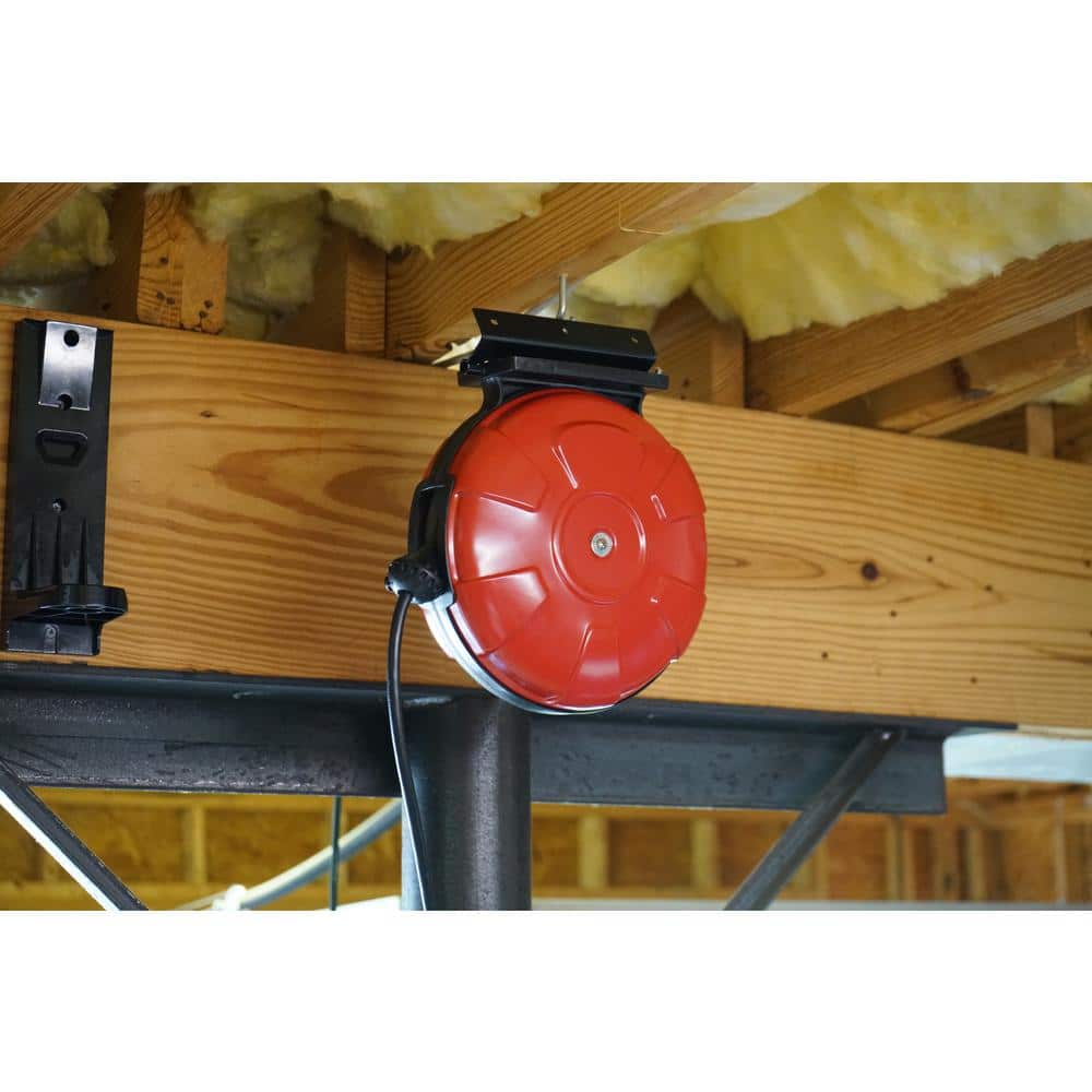 Red 50 ft PVC Extension Cord Reel with Locking Plug