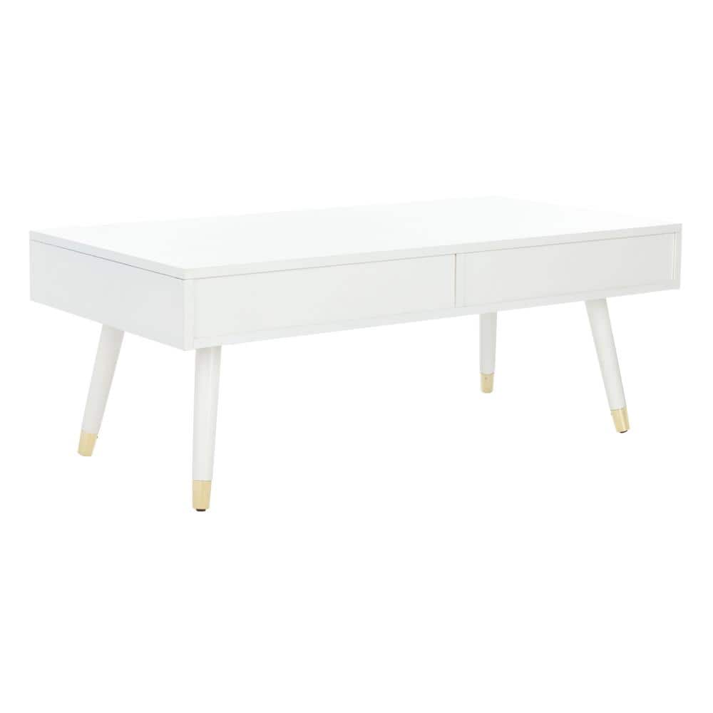 Transitional Gold & White Rectangular Coffee Table with Storage