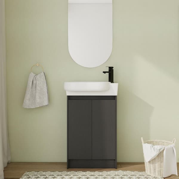 Malwee 22.8 in. Freestanding Single Black Bath Vanity with White Ceramic Vanity Top Assembled