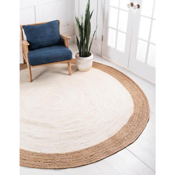 Braided Jute Goa White 3 ft. 3 in. x 3 ft. 3 in. Area Rug