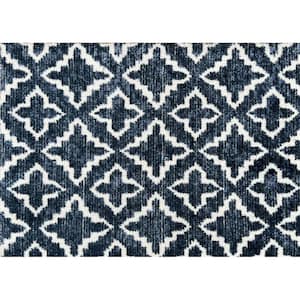 Navy Blue 2 ft. x 3 ft. Moroccan Machine Tufted Area Rug with UV Protection