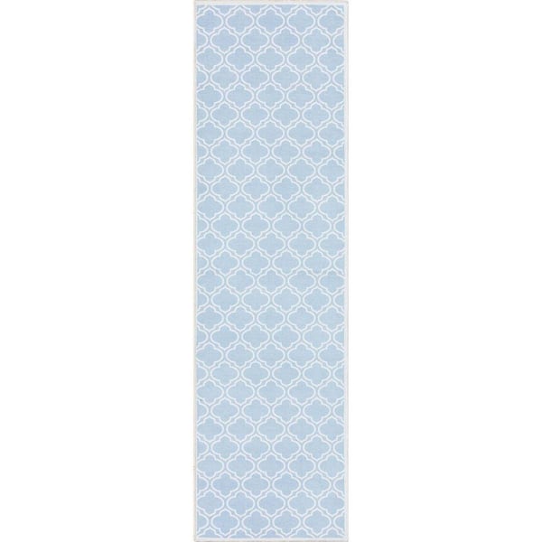 Apollo Lattice Moroccan Trellis Light Blue Ivory 2 ft. 7 in. x 9 ft. 6 in. Runner Machine Washable Area Rug