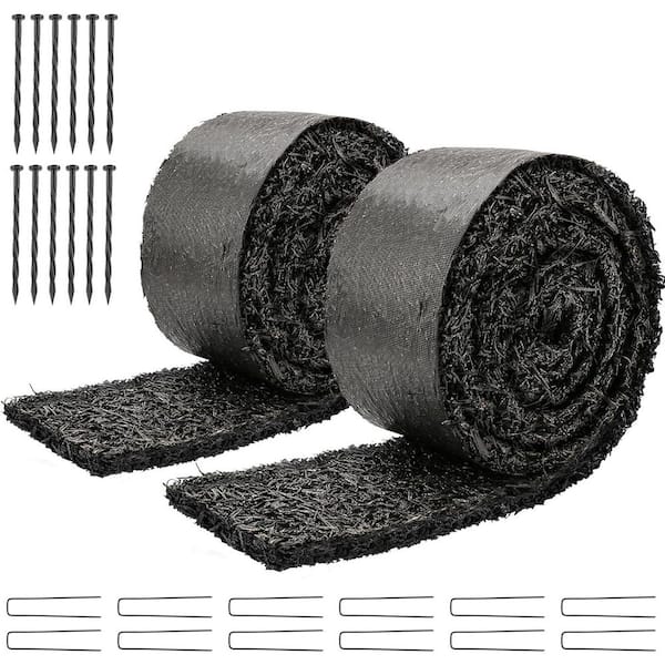 2 Pack 120 in. x 4.5 in. Recycled Rubber Mulch Mat Roll Black for Landscaping & Gardening Permanent Weed Barrier Edging