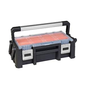 18 in. Portable Plastic Tool Box Organizer with Removable Compartments for Small Parts and tools, Black/Orange